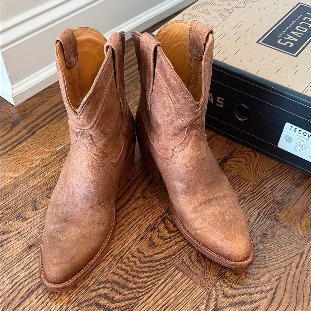 Tecovas The Penny Brown Leather Western Booties - Picture 4 of 7